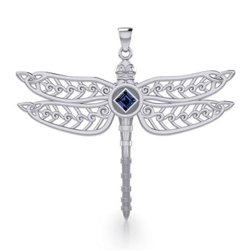 Dragonfly with Facet Gemstone NA Symbol Silver Pendant TPD6163 - Jewelry